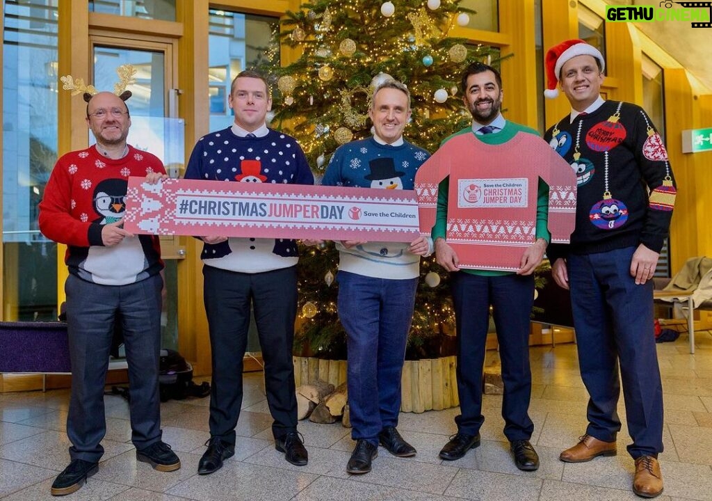 Humza Yousaf Instagram - Holyrood United* this afternoon in support of @savechildrenuk annual 🎄 #ChristmasJumperDay ✨ If you've not already signed up to take part, get involved and help raise money for children who need it most. 🎅 jumpers.savethechildren.org.uk *not a real fives team Scottish Parliament