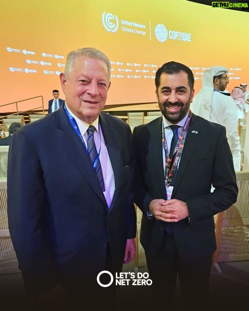 Humza Yousaf Instagram - For decades now, Nobel Peace Prize winner and former VP @algore has shown leadership in promoting global action on climate change. An inspiring figure, leading calls for ambition and urgency at #COP28, a crucial moment in our collective efforts to tackle the climate emergency. Dubai, United Arab Emirates