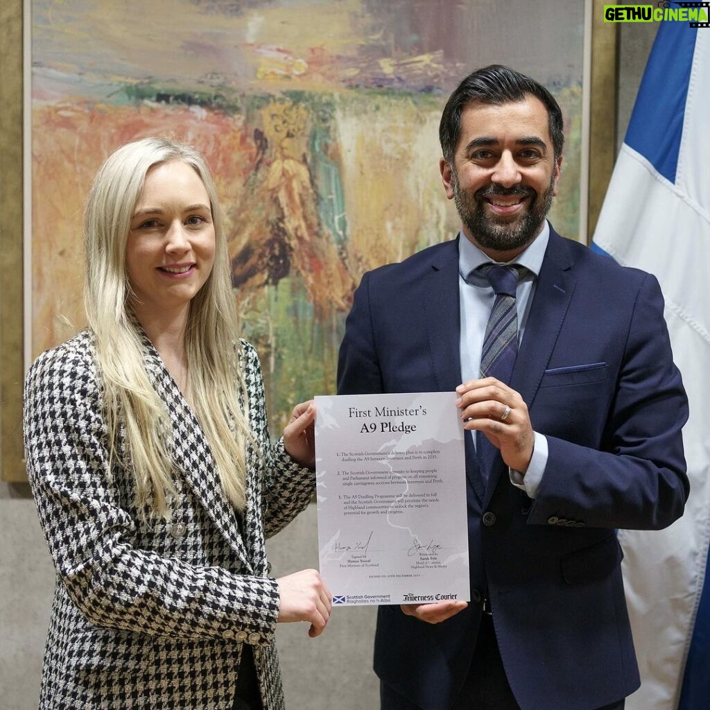 Humza Yousaf Instagram - This week I signed a pledge with @theinvernesscourier committing to delivering the A9 dualling programme in full. With a Delivery Plan setting out a continuous rolling programme of works to complete the dualling by 2035. Our commitment to dual the A9, the backbone of Scotland, from Perth to Inverness is unequivocal. 🏴󠁧󠁢󠁳󠁣󠁴󠁿 @scotgov has set out a concrete delivery plan to complete the dualling. With a continuous rolling programme starting next year, on the Tomatin to Moy section, delivering vital safety and economic benefits. With 50% complete in 2030, 85% in 2033, and reaching 100% completion in 2035. Scottish Parliament