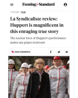 Isabelle Huppert Instagram - Sortie de #LaSyndicaliste au UK. 
@jpaulsalome @thebureaufilms @modernfilmsent @curzoncinemas #curzonmayfair
@balenciaga
📸 @davebenett