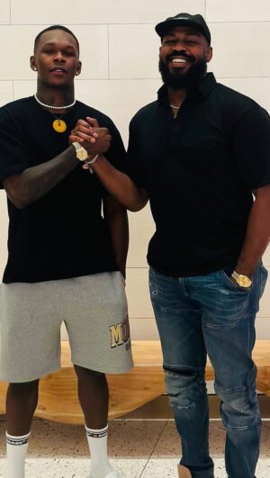 Israel Adesanya Instagram - “Apes together strong!” - Caesar
I could tell yous a whole yarn about how this all happened, but it’s none of your business. This is between us, so just enjoy the moment. This sparked something in me…In young Izzy. Thank you @jonnybones ☠️ #fanofafan 👊🏾