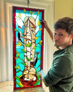 Ivy Winters Instagram - One of the most complicated windows I’ve made! Titled The Birch. Need to finish him by giving him a good polish and set him in a frame. Very happy the way he shines in the light! Ok off to play in the garden and think about what to design next. 😁 #stainedglass #leadedwindow #birch #birchtree #woodpecker #glass