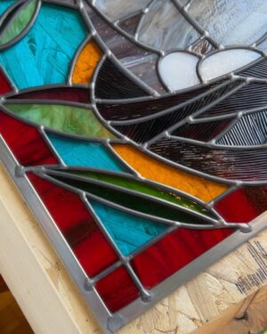 Ivy Winters Instagram - One of the most complicated windows I’ve made! Titled The Birch. Need to finish him by giving him a good polish and set him in a frame. Very happy the way he shines in the light! Ok off to play in the garden and think about what to design next. 😁 #stainedglass #leadedwindow #birch #birchtree #woodpecker #glass