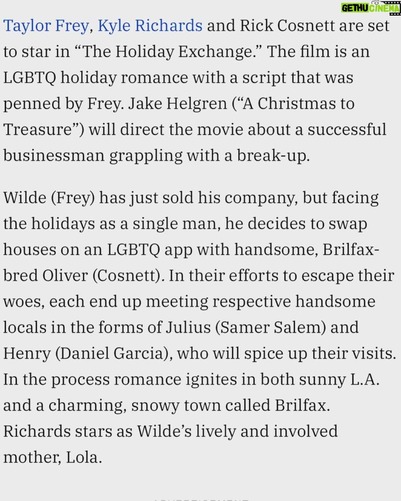 Jake Helgren Instagram - Welp, thank you @variety , the cat is out of the bag! My third LGBTQ+ holiday romance coming your way this holiday season. 🎄 The Holiday Exchange stars this beautiful cast @taylorfrey @rickcosnett @kylerichards18 @mr.samersalem @dantheman7886 @camila @axemefink @thenickadams @kyledeanmassey @joeaaronreid @theleejones @coltontran @blakecoopergriffin and @kevinhager1377 !! Such a fun script from @taylorfrey and thanks to my boys @taylorfrey and @kyledeanmassey for helping bring this beauty to life! ❄️ 🎥: @hmartinez_dp 🖼️: @artdaddybarrios 👗: @letlastyleyou 💄: @makeupbyjacqie 👱: @sweetdreamsmakeup Production: @kristifor @chris_k422 @chase_sells_atl @joshua_reeves503 🥰 . . #highteaproductions Los Angeles, California