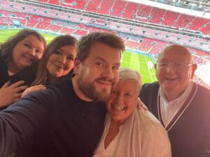 James Corden Instagram - It’s been almost a year and a half since I’ve been in the same room as my mum, dad and my sisters, And what a room to be in! I can’t begin to tell you how emotional it’s all making me! Come on England!!!!!