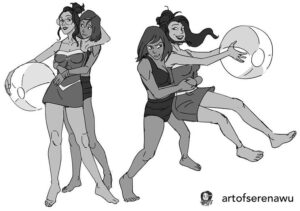 Janet Varney Instagram - REPOSTING @artofserenawu! “Happy #pridemonth from one bisexual woman (me) to my two favorite bisexual girlfriends (Korra and Asami) 🌈🌈🌈 #korrasami #legendofkorra #gaypride #beachday #figuredrawing #girlfriends “