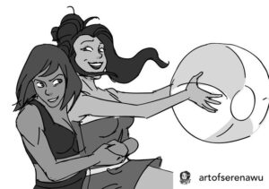 Janet Varney Instagram - REPOSTING @artofserenawu! “Happy #pridemonth from one bisexual woman (me) to my two favorite bisexual girlfriends (Korra and Asami) 🌈🌈🌈 #korrasami #legendofkorra #gaypride #beachday #figuredrawing #girlfriends “