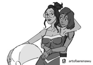 Janet Varney Instagram - REPOSTING @artofserenawu! “Happy #pridemonth from one bisexual woman (me) to my two favorite bisexual girlfriends (Korra and Asami) 🌈🌈🌈 #korrasami #legendofkorra #gaypride #beachday #figuredrawing #girlfriends “