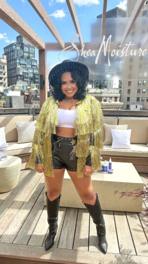 Jasmine Davis Instagram - headed to see my girl @beyonce with @sheamoisture 🐝

jacket: @nastygal (sourced by @aisyawashington_) 
shorts: @nastygal 
boots: @fashionnovacurve 
hat: @nastygal 
hair: @canvasbymo + @sheamoisture 
perfume: @kayali 

#scalpcheckstylecheck #beyoncerenaissance #getdressedwithme #grwm #fashionstyle #fashionnovacurve