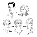 Jason Latour Instagram - While continuing my MADMEN re-watch I cleaned up these old caricatures of the cast members. Swipe 👈for a better look. Join my NEWSLETTER at the link in bio. #Madmen #cartoonist #comics #jonhamm #dondraper #elizabethmoss #christinahendricks #joanharris #rogersterling #johnslattery #vincentkartheiser #petecampbell