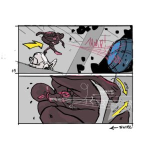 Jason Latour Instagram - For an early cut of #acrossthespiderverse  one of the little side quests  I was asked to pitch in on was possible ways to inject a few more glimpses of other dimensions. So being a masochist— I took it upon myself to storyboard one of my silly pitches. (At the time I had no idea what was in store for Spider-man in other movies. Just a neat coincidence.) — For more join my NEWSLETTER at the link in bio. 

#spiderman #spiderverse #milesmorales #marvel #animation #storyboard #comics #mcu #spidermanacrossthespiderverse #superhero