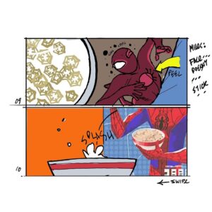 Jason Latour Instagram - For an early cut of #acrossthespiderverse  one of the little side quests  I was asked to pitch in on was possible ways to inject a few more glimpses of other dimensions. So being a masochist— I took it upon myself to storyboard one of my silly pitches. (At the time I had no idea what was in store for Spider-man in other movies. Just a neat coincidence.) — For more join my NEWSLETTER at the link in bio. 

#spiderman #spiderverse #milesmorales #marvel #animation #storyboard #comics #mcu #spidermanacrossthespiderverse #superhero