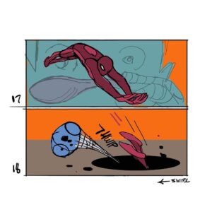 Jason Latour Instagram - For an early cut of #acrossthespiderverse  one of the little side quests  I was asked to pitch in on was possible ways to inject a few more glimpses of other dimensions. So being a masochist— I took it upon myself to storyboard one of my silly pitches. (At the time I had no idea what was in store for Spider-man in other movies. Just a neat coincidence.) — For more join my NEWSLETTER at the link in bio. 

#spiderman #spiderverse #milesmorales #marvel #animation #storyboard #comics #mcu #spidermanacrossthespiderverse #superhero