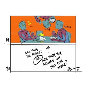 Jason Latour Instagram - For an early cut of #acrossthespiderverse  one of the little side quests  I was asked to pitch in on was possible ways to inject a few more glimpses of other dimensions. So being a masochist— I took it upon myself to storyboard one of my silly pitches. (At the time I had no idea what was in store for Spider-man in other movies. Just a neat coincidence.) — For more join my NEWSLETTER at the link in bio. 

#spiderman #spiderverse #milesmorales #marvel #animation #storyboard #comics #mcu #spidermanacrossthespiderverse #superhero