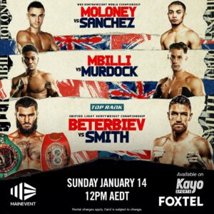Jason Moloney Instagram - AUSSIE VIEWING DETAILS 🇦🇺📺

My fight will be shown on Foxtel/ Kayo Sports on Main Event as part of the Beterbiev vs Smith card starting at 12pm AEDT. 

My fight will be on approximately 12:30-1pm. Don’t miss it! 🏆