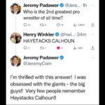 Jeremy Padawer Instagram - This is why I love Twitter. You just never know who might respond! So, who do you think is the 2nd greatest wrestler of all time?!