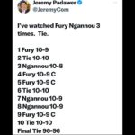Jeremy Padawer Instagram - Roll this back after Usyk. Don’t make Ngannou fight anyone else except the winner of that fight. It was that close… and I absolutely think Tyson Fury is phenomenal historically. There were 6 very close rounds. Ngannou won 3 rounds w a 10-8. Fury won 4 rounds. 3 were very close. 3 rounds were even. This was as close of a fight as one could score. Heavyweight lineal undefeated champion of 14 years is going to get the benefit of the doubt in some minds, but even with that it was a tie. If you look at the fight without knowing a thing about a boxing debut, I still see a tie or edge to Ngannou. This was wild. In my opinion, what happened last night is one of the greatest athletic feats of all time. Ngannou making a boxing debut at 37 years old against a 14 year undefeated giant… an all time great still only 35. I’m blown away. Unreal. Seemingly impossible and makes Rocky look like a reality show. The movie rights to this will be expensive. 😃❤️