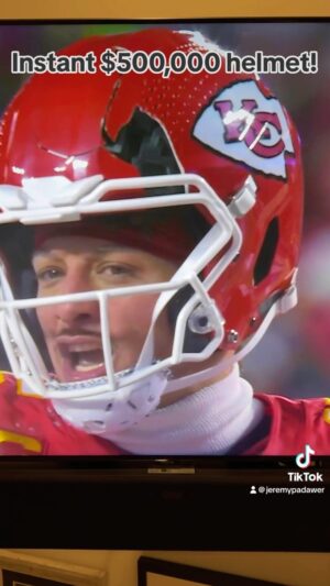 Jeremy Padawer Instagram - I’ll admit I got caught up in the moment.  It’s absolutely a 6-figure helmet.  Is it $500k?  I’m not sure.  If Mahomes wins the Super Bowl this time around, it’s an iconic collectible.  I’ve never seen a helmet crack due to weather!  3rd most frigid game of all time.  6-figures for sure!