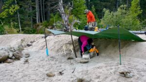 Jim Baird Instagram - (Full vid. linked in bio.) Morning at camp on Day 3 was a little more interesting than usual with something hanging out in the woods near by. After loading the canoe while our son Hudson belted out the toddler anthem Jonny Jonny, we continued our journey down the mighty Stikine River towards Alaska. We were looking to make up for lost time but heavy rain and wind slowed us down. We had to again make a sturdy tarp rig at camp to escape the downpour that evening. In the shelter of the tarp that night, my wife @torigoesoutside cooked up a the best camping meal ever which really hit the spot. Watch the full video through the link in my bio. 

#jbadventurer #outdoors #stikneriver #outdoors #camping #kids #familycamping