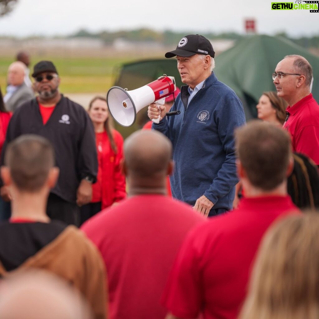 Joe Biden Instagram - I stood in solidarity with UAW workers on the picket line as your president. Donald Trump went to a non-union shop and attacked them. We have a big fight ahead of us.