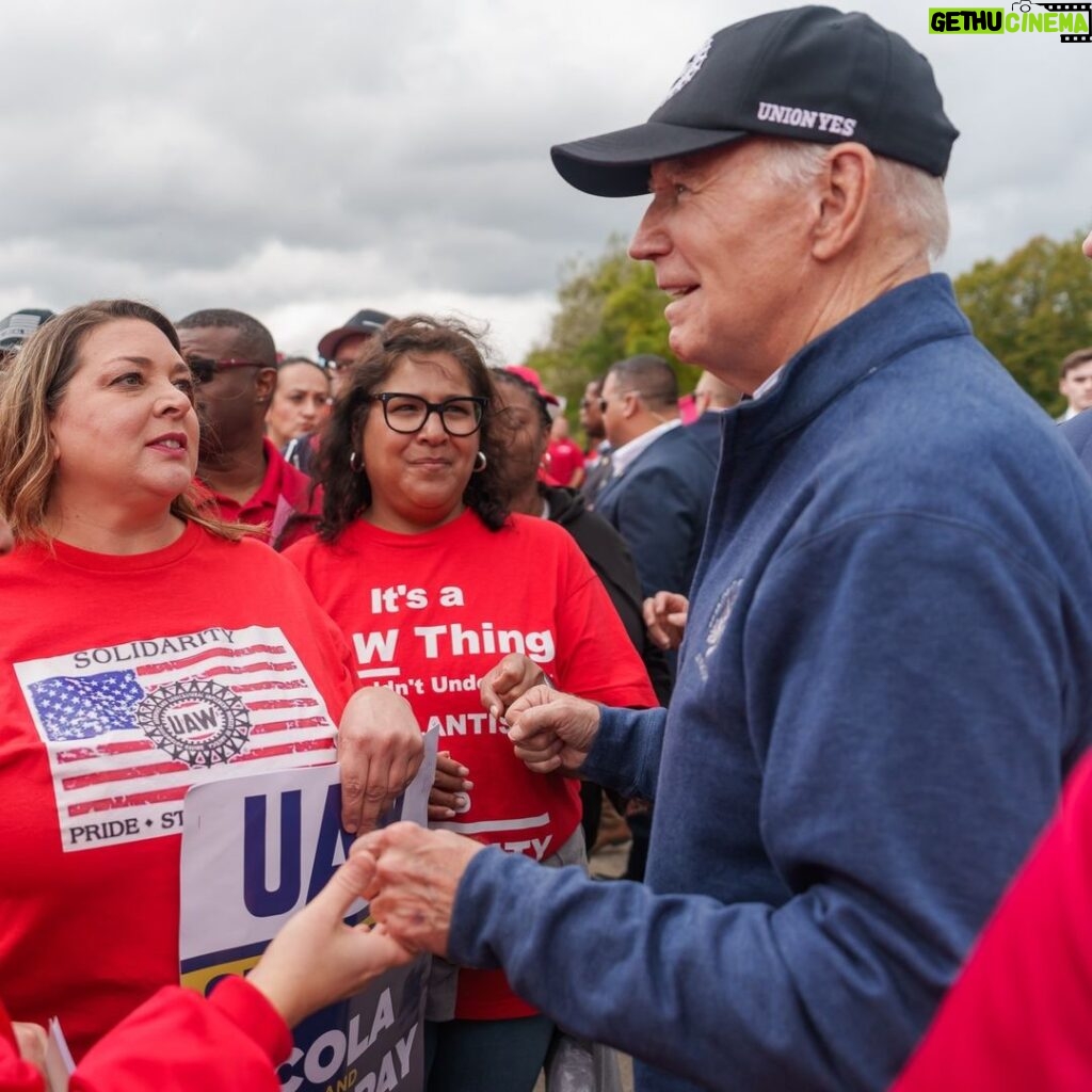 Joe Biden Instagram - I stood in solidarity with UAW workers on the picket line as your president. Donald Trump went to a non-union shop and attacked them. We have a big fight ahead of us.