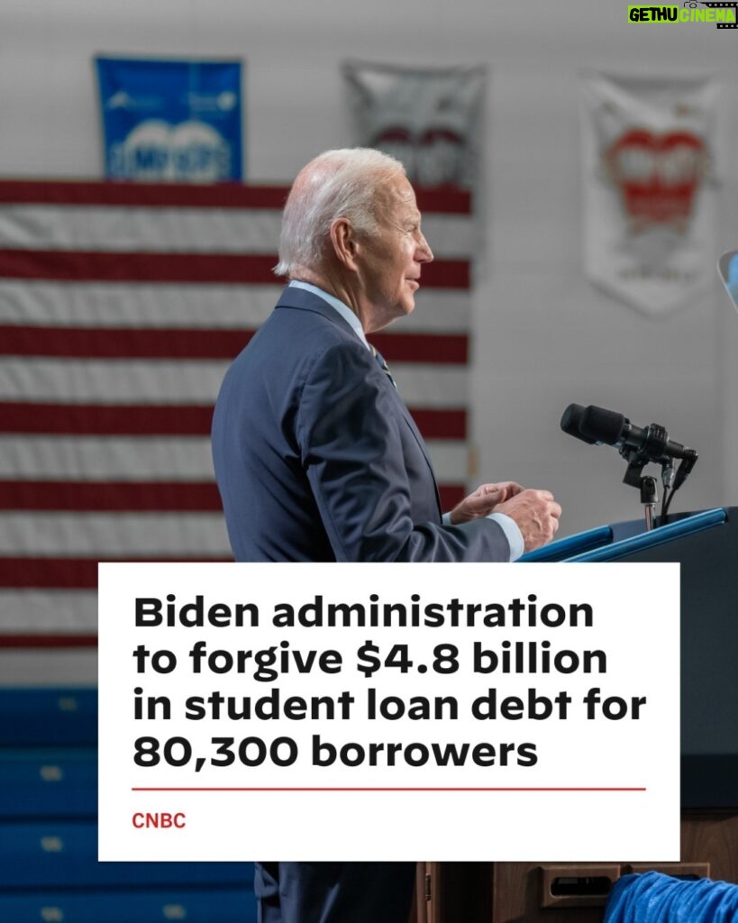 Joe Biden Instagram - This week, my administration approved another $4.8 billion in student debt cancellation for 80,300 people. This relief is thanks to our efforts to fix Public Service Loan Forgiveness so teachers, military members, and other public service workers get the relief they have earned.