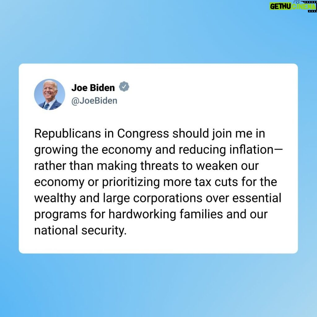 Joe Biden Instagram - Republicans in Congress should join me in growing the economy and reducing inflation.