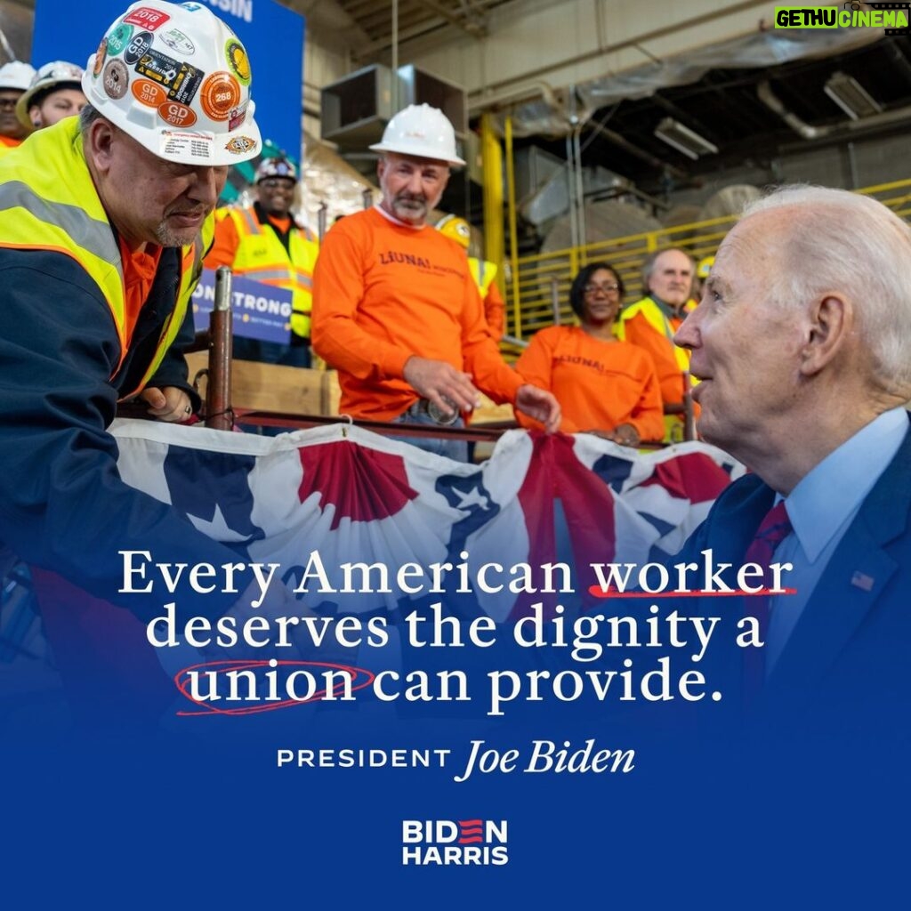 Joe Biden Instagram - Unions allow workers to maintain their dignity. It's more than just paychecks and benefits. It's about the dignity of workers.