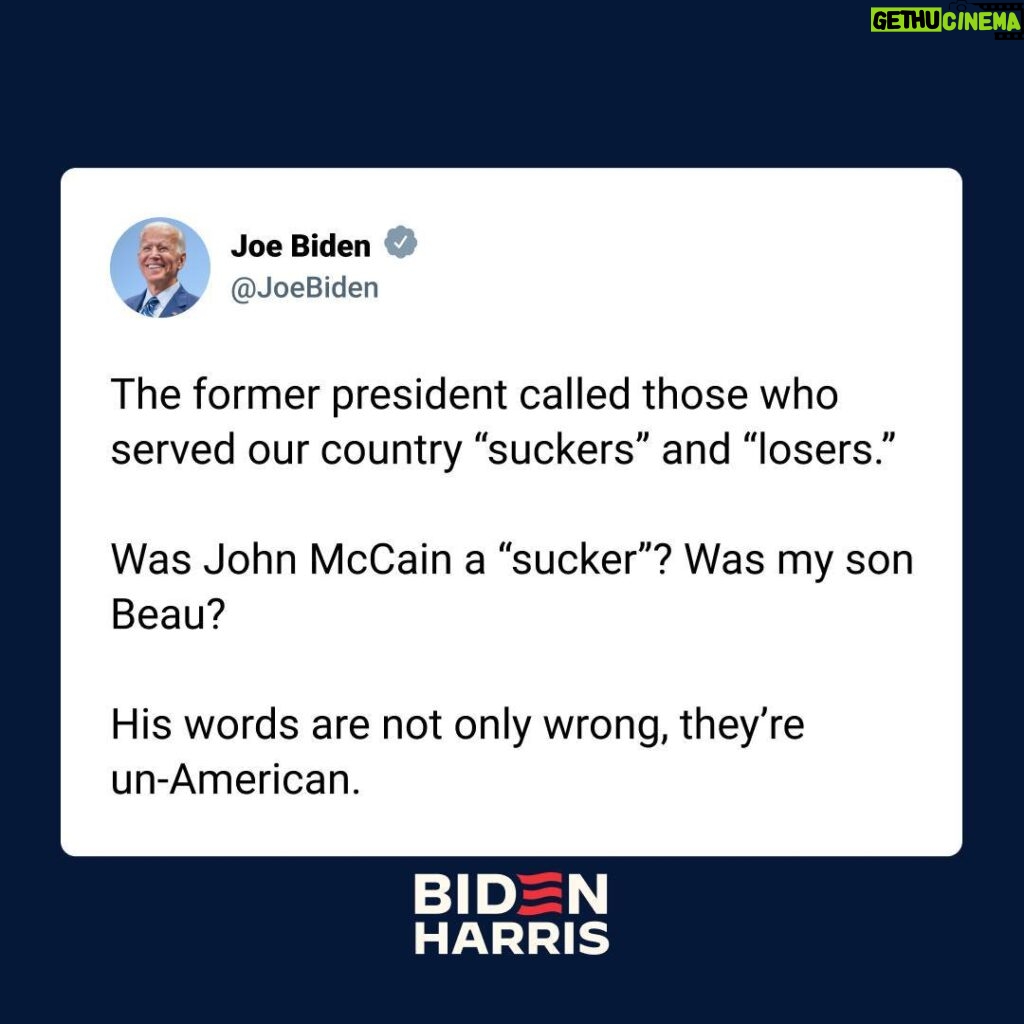 Joe Biden Instagram - His words are not only wrong, they’re un-American.