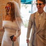 Joey King Instagram - For Valentine’s Day I thought I’d share this rager of a memory. August 19th 2023. Steven and I legally had to get married in the states before our September wedding in Mallorca. Obviously we wanted it to be a bit of a party. So we got some sickeningly hot outfits, gathered family (my mom made me a bouquet from the dollar store), hit up a place called Same Day Marriage in Los Angeles, and went bowling and partied. Happy Valentines Day you babes!!!