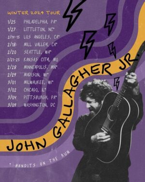 John Gallagher Jr. Instagram - KICKIN’ OFF 2024 BY GOIN’ ON TOUR!

The bulk of these shows are supporting my beautiful and brilliant friends @banditsontherun and I am so grateful to them for taking me out on the road.

Come say hi! We’re all quite friendly. Tickets on sale now. Link in bio.

1/25 Philadelphia PA* @kungfunecktie_bar

1/27 Littleton NC* 
@lakelandcac

2/14-15 Los Angeles CA* @thehotelcafe

2/18 Mill Valley CA* @sweetwatermusichall

2/20 Seattle WA* 
@thetripledoor

2/21-25 Kansas City MO @folk_alliance

2/28 Minneapolis MN* @bryantlakebowl

2/29 Madison WI* 
@theburoak

3/1 Milwaukee WI* 
@anodynecoffee

3/2 Chicago IL* 
@hideoutchicago

3/4 Pittsburgh PA* 
@clubcafelive

3/9 Washington DC 
@kennedycenter
The Club at Studio K

* with @banditsontherun

Poster by @rparx and photo by @lithophyte