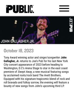 John Gallagher Jr. Instagram - As the great Jeff Tweedy once sang, look out here I come again and I’m bringing my friends. I’ll be returning to @joespub on Wednesday, October 18th for my LAST NYC SHOW OF 2023 and I’m overjoyed to say that my newly minted ALL STAR BAND will be joining me for our FIRST NEW YORK CITY GIG EVER! Can you tell I’m excited? We’re gonna be rockin’ early at 7 PM so come get rowdy (while seated and eating yummy fries) with us! Link for tickets is in my bio.