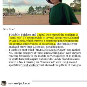 John Travolta Instagram - Congratulations Sam! We were ranked the most liked stand out commercial of the year! 
(Swipe for article.)