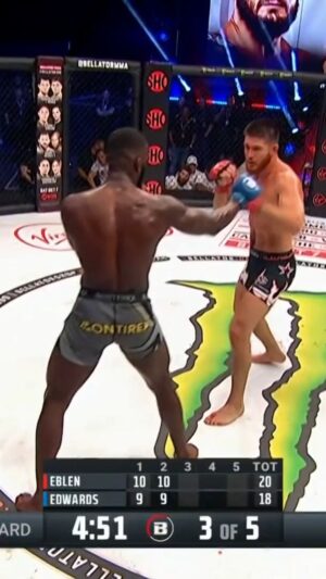 Johnny Eblen Instagram - 𝗧𝗛𝗘 𝗖𝗛𝗔𝗠𝗣 𝗪𝗜𝗧𝗛 𝗧𝗛𝗘 𝗞𝗢 😱

#AndStill @johnnyeblen puts Edwards out cold with some insane ground and pound! 

#Bellator299 LIVE on @shosports 🇺🇸