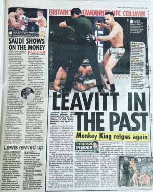 Jordan Leavitt Instagram - Momma! I'm in the paper!!!🐵👑
That's pretty nifty 🥸
I may have to travel across the pond and finish my character arc one day...
#longlivethemonkeyking 

Jokes aside, being a heel in London was loads of fun 🤣

Cred: @garyh_mma

#mma #bjj #ufc #jordanleavitt