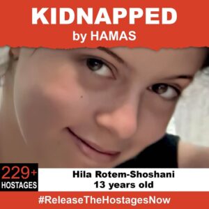 Julianna Margulies Instagram - On October 7th, 13-year old Hila was stolen from her family when Hamas terrorists invaded Israel. Hila is one of 229+ hostages being held captive in Gaza in unknown conditions for over three weeks.  She should be home with her family. 
Release Hila now! #ReleaseTheHostagesNow #NoHostageLeftBehind
 
To see photos of all of the hostages and to share a poster yourself, please visit @kidnappedfromisrael