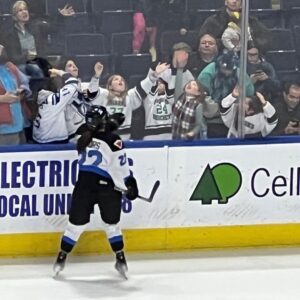 Julie Stewart-Binks Instagram - What. A. Night. Words can’t describe what it was like to be a part of women’s hockey history with @pwhl_newyork vs. @pwhl_toronto. Seeing all the young girls with their signs and their team jerseys- I’d seen it all week on TV but to see the impact @thepwhlofficial is having first hand was truly remarkable. Congratulations to @pwhl_toronto on their first win, and @natspooner5 scoring their first ever team goal. 

I’m honored to have been on the broadcast for this game and for this movement. It was my first ever time as an in-game analyst (so glad to have an absolute pro @jamiehersch on the call with me who QB’d our broadcast despite losing her voice) … and while I have plenty to work on, I’ll never forget @pwhl_newyork HC Howie Draper and GM Pascal Daoust saying “just because you haven’t done something doesn’t mean you can’t do it… we’ve never done this either.” 🥹🗽

Thank you to @thepwhlofficial for allowing me to be a part of your history and I can’t wait to continue growing this league and elevating these incredible athletes. 

s/o to @argent (wanted to wear a female empowered brand) for making sure I had this purple suit 💜

📍Next home game is Wednesday Jan. 10 at @ubsarena versus @pwhl_montreal - come on out if you’re in the area or catch it on TV! 

#pwhl #pwhlnewyork #pwhltoronto #womenshockey #girlshockey #bebrave #gottastartsomewhere #landingtheplaneatjfk #beagoldfish