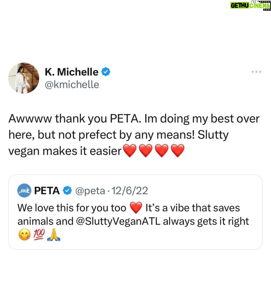 K. Michelle Instagram - I cry like this now every freakin time I gotta eat. My heart breaks I love those freakin animal soooo much @peta we are feeling it. Where are my vegan recipes y’all are supposed to send me??? Thanks for trying to help me. I’m trying. Soooo hard. Be patient with us 😩❤️