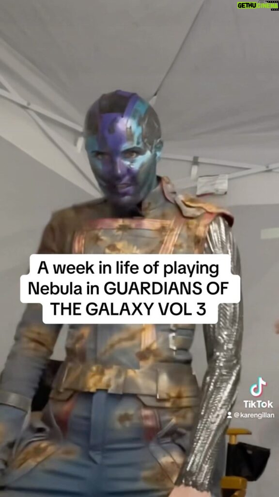 Karen Gillan Instagram - Watch my full vlog ‘a week in the life of playing NEBULA in GUARDIANS OF THE GALAXY VOL 3’ on my YouTube channel right now!!! Link in my bio. #marvel #guardiansofthegalaxy @marvelstudios #behindthescenes #guardiansofthegalaxyvol3