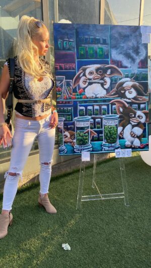 Karin Brauns Instagram - Flashback from Friday, showcasing our artwork at  @secretsesh_tim @wisdome.la Lit times! 🤩

#nft #art #artist #weekend #wisdome #ape #event #sale #artsale #gizmo #gremlins #weed #event #fun #fineart #popart #la
