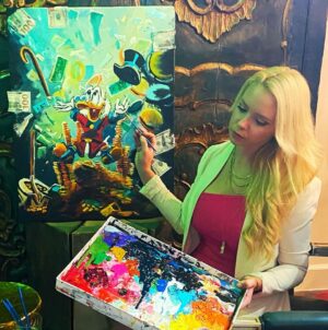 Karin Brauns Instagram - Dressing up & sipping some delicious coffee while painting.. priceless! Weekend vibes
.
.
.
.
.
.
.
#artlife #fineart #interiordesign #legendsofdesign #lacienega#lcdqla #popart #fineart #artist #artworld #painting #paintinglive #sandracosta #liveshow #lacienega #vintagestyle #fashionstyle #fashionnova #theartistsway #weho #westhollywood #weekend #weekendvibes #beverlyhills #artoftheday
#picoftheday #paintings #louisvuitton #karinbraunsgallery 
#karinbrauns