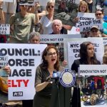 Kathy Najimy Instagram - An honor to speak today on the steps of City Hall with animal-loving New Yorkers, for @nyclass. It’s time to join 50 other city states and countries who have abolished the cruel and unnecessary torture of these gorgeous horses. They pull 2 ton carriages through the mad busy streets of NYC - through traffic, horns, snow and sweltering heat. Often toppling over & injuring the horses and the passengers. @nyclass has come up with an idea for electric (horseless) carriages that 50 other cities in America have adopted! Even Las Vegas has more humanity than we do. In NYC, horses are whipped, topple over from auto and heat exhaustion and are taken back to four story indoor stalks INSIDE buildings, and get no earth under their hooves, no play, no turn out and their only contact with other horses is nose to butt in line waiting to pull a 2 ton carriage full of tourists.   Please help. If you love animals please tweet, Instagram, speak to your friends and visiting tourists. But most important and effective please contact your council person and say you support the electric carriages and you support the health and lives of these beautiful creatures. Please help us abolish this ridiculous cruel unnecessary abomination. @nyclass has plans for earth friendly, silent electric, trolleys to employ drivers & treat New Yorkers & tourists to the beauty of Central Park and one of the best cities in the world, NYC!