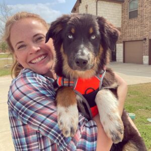 Katie Leclerc Instagram - Meet my new best friend Jolene! (She goes by Joey!) She hates elevators and loves running, she’s got the most stunning eyes and she wags her whole butt when she’s excited! We’ve only known each other for 6 days and I’m already so in love! 😍😍 #campingbuddy #australianshepherd #puppylove