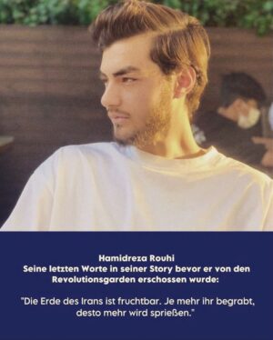 Katja Riemann Instagram - „Die Erde des Irans ist fruchtbar. Je mehr ihr begrabt, desto mehr wird sprießen.“
Das war der letzte Eintrag dieses jungen Mannes, Hamidreza Rouhi, der sein ganzes Leben noch vor sich hatte. Er wurde erschossen von den Revolutionsgarden seines Landes. Sie töten ihre eigenen Kinder!!!
In was für einer Welt leben wir? Wir, die Spezie Mensch, hat alles durcheinandergebracht. Was wir tun können, ist sls Verstärker, als Loudspeaker der iranischen Menschen zu wirken. Denn wäre es nicht das, was auch wir bräuchten, Solidarität und Gemeinschaft, sollten wir in Not geraten?! 

@duzentekkal @hawar.help 
#womenlifefreedom @jazmatab @natalie_amiri @officiallyjoko @damitdasklaas @neda__rahmanian @sarah_sandeh