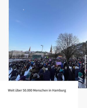Katja Riemann Instagram - Repost von @correctiv_org 
Es ist erleichternd, diese Bilder zu sehen, und dass schnell und entschieden soviele Menschen aus offensichtlich unterschiedlichen Generationen sich zusammenfanden an so vielen Orten. Dank an all jene, die proaktiv und zügig dies organisierten, überall. 
Ich bin derzeit nicht in Deutschland, werde euch unterstützen, sowie zurück. Bis dahin winke ich euch zu und bin dankbar, dass man in diesem Land verstanden hat, dass WIR die Demokratie sind. Was für ein gutes Zeichen auch in die Welt….