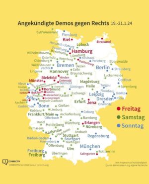 Katja Riemann Instagram - Repost von @correctiv_org 
Es ist erleichternd, diese Bilder zu sehen, und dass schnell und entschieden soviele Menschen aus offensichtlich unterschiedlichen Generationen sich zusammenfanden an so vielen Orten. Dank an all jene, die proaktiv und zügig dies organisierten, überall. 
Ich bin derzeit nicht in Deutschland, werde euch unterstützen, sowie zurück. Bis dahin winke ich euch zu und bin dankbar, dass man in diesem Land verstanden hat, dass WIR die Demokratie sind. Was für ein gutes Zeichen auch in die Welt….