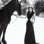 Kerri Kasem Instagram - Some of my most favorite photographs are in black-and-white. 🖤🤍 Thank you @arezoojalali_photography for capturing this moment for @stylecruze magazine! Make-Up by @makeupnadiya.ca Horse - @friesiansm Shari Mahaffey Black Dress - @stello Collab - @my_cavago #blackandwhitephotography #Rammstein #Blackhorse