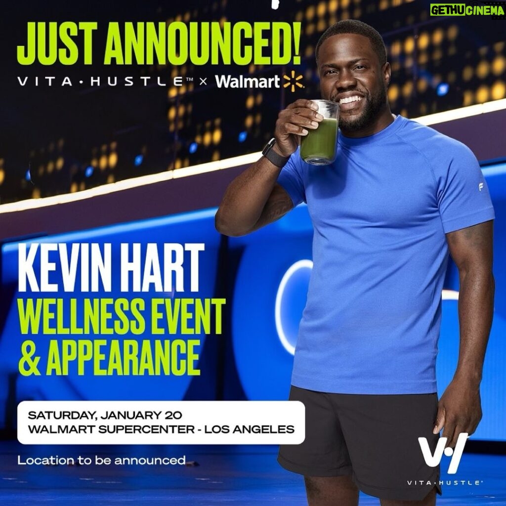 Kevin Hart Instagram - Just announced! I’m making a surprise appearance at an LA Walmart on Saturday, January 20th. Stay tuned for the big announcement! Let’s make wellness a priority together with @getvitahustle x @walmart