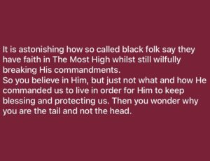 Khulu M. Skenjana Instagram - Because we believed the lie from our enemy who captured our Holy faith and scriptures and told us we are under grace and not the law, and that faith is not obedience. Basically a false of faith without works, a dead faith.
#FaithWithoutWorksIsDead #WorksIsObedianceToTheLaw #GraceFromTheSacrificialLaw #MessiahIsTheUltimateSacrifice #ChristLedTheWayOfTheLawSoWeMightGetItRight
