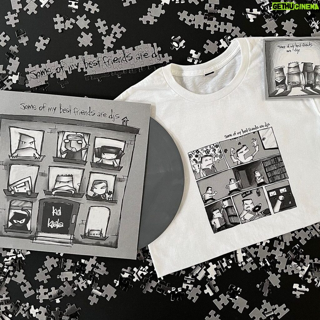 Kid Koala Instagram - Show your friends of 20+ years how quickly time flies with this Limited Edition Best Friends Forever 20th Anniversary Bundle! This bundle includes: 500 piece Some Of My Best Friends are DJs puzzle! An autographed copy of the Limited Edition 20th Anniversary Edition Kid Koala's Some Of My Best Friends Are DJs album. Pressed on glorious grayscale vinyl! 50 page comic book featuring stories and drawings by Kid Koala. Follow the comic adventures of Grandmaphone, Skid, Negatron, a crew of 4 angry dudes, a flock of pigeons, a 6 eyed ogre, and a moped that catches a flat by accidentally driving over a microcomputer chip! Super comfortable 100% cotton T-shirt featuring the artwork from the "Radio DJ" page in the comic book! Perfect for your best friends of 20 + years whether they are a DJ or not! 25% OFF Storewide discount for all Patreon patrons this month! https://kidkoala.com/product/limited-edition-best-friends-forever-20th-anniversary-bundle-500-pcs-puzzle-2lp-tshirt/